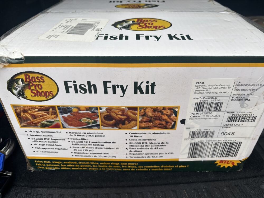 Bass Pro Shops Fish Fry Kit 58000 BTUs 10.5 Qt Aluminum Pot With Lid Deep Fryer